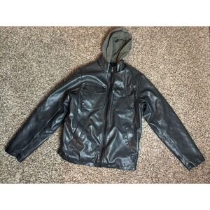 Structure Leather Jacket Men's Small Black Sherpa Lined‎ Full Zip Warm Jacket